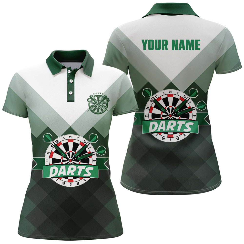 Personalisiertes Farbverlauf Grün Geometrisches Muster Darts Poloshirt – Darts Trikot für Damen LDT0399