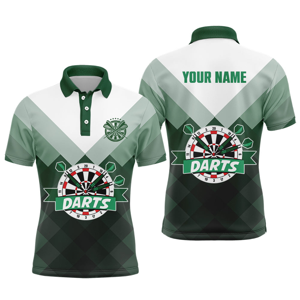 Personalisierter Farbverlauf Grün mit geometrischem Muster – Herren Dart-Poloshirt – Darttrikot für Männer LDT0399