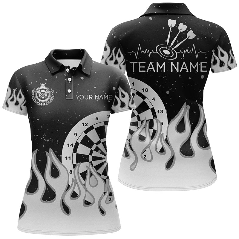 Individuelles Graues Schwarzes Dartboard Feuer Flamme Dart Poloshirt für Damen, Team Dart Trikot TDM2739