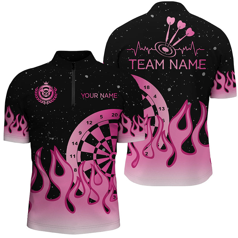 Pinkes Dartboard Feuerflamme Herren Dart Shirt mit Viertelreißverschluss, Muttertagsgeschenk Dart Shirt TDM1400