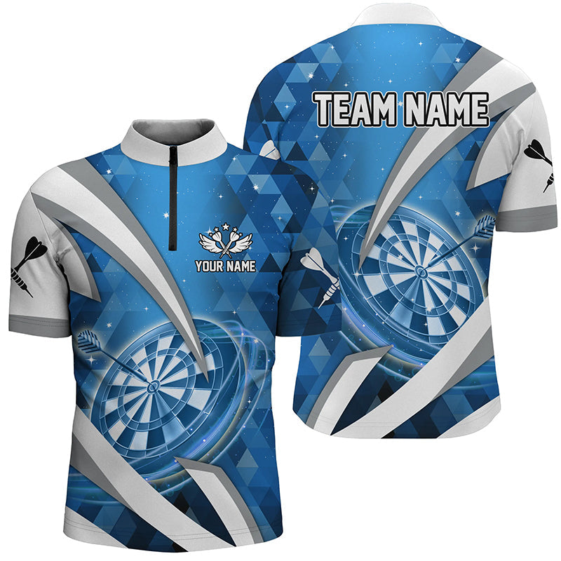 Blaues Dartboard Dart Herren Shirt mit Viertelreißverschluss, Dart Team Liga Shirt TDM1439