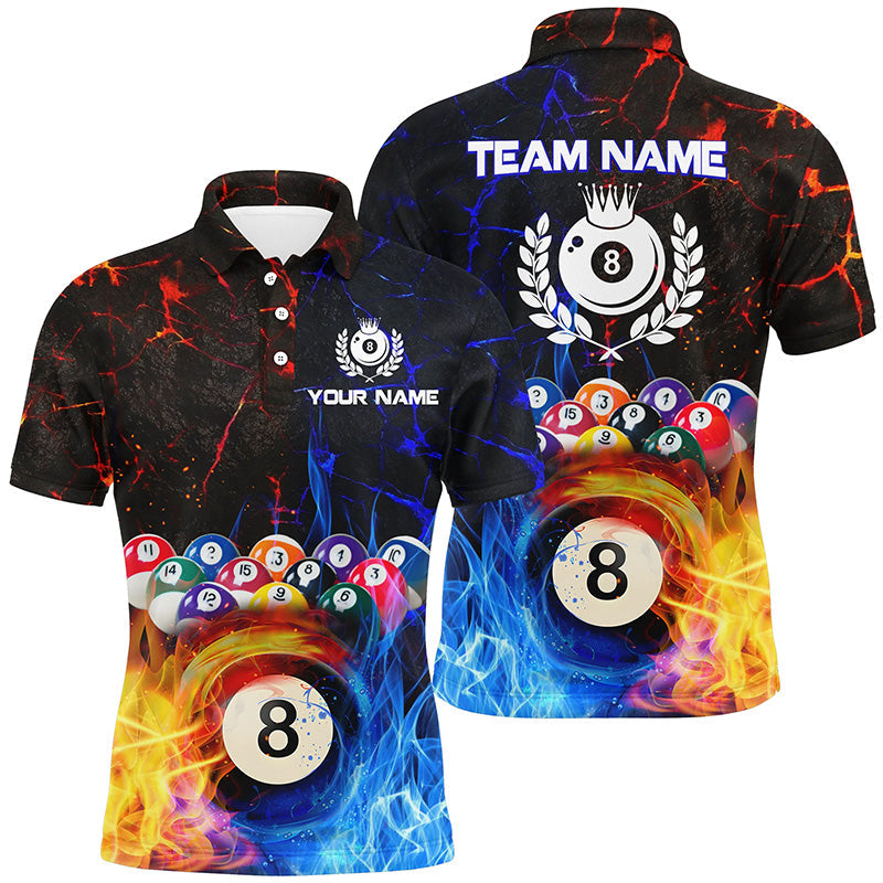 Billard 8-Ball Wasser & Feuer personalisiertes 3D-Poloshirt für Herren, Pool-Liga-Shirt TDM0571