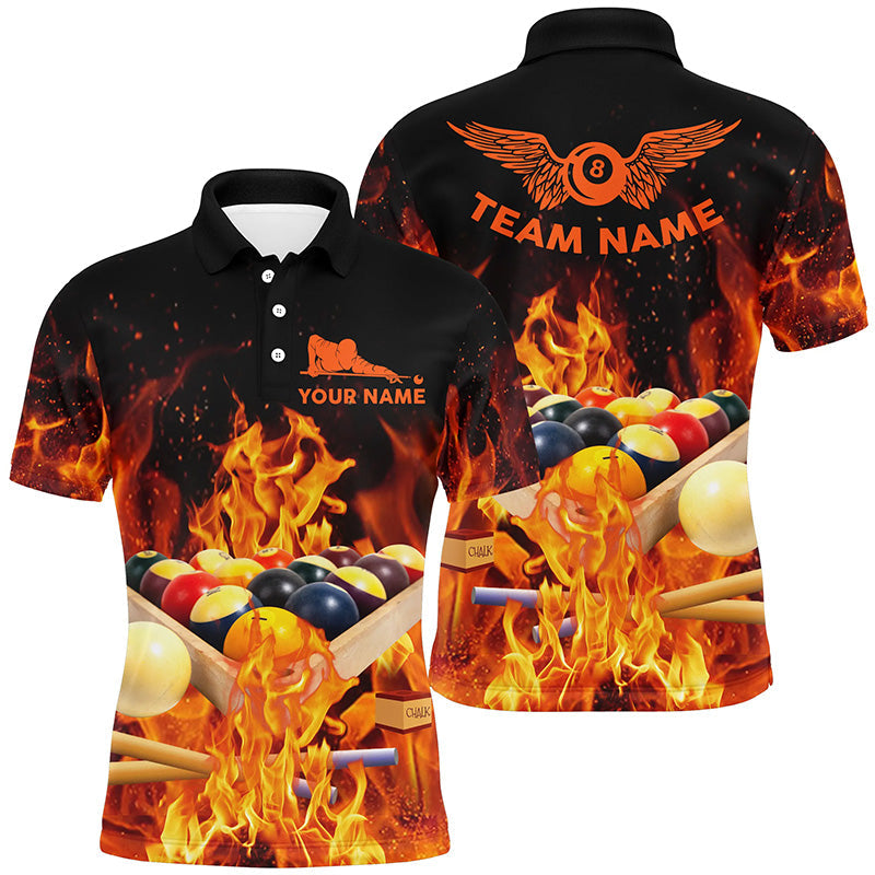 Personalisiertes Poloshirt mit brennenden Billardkugeln für Herren, 8-Ball-Pool-Liga-Shirt TDM0578