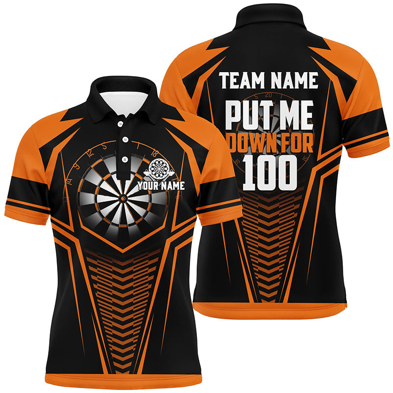 Individuelles Setz Mich Auf 100 Schwarzes Oranges Herren Poloshirt, Lustige Dart Shirts Dart Teamtrikot TDM1285