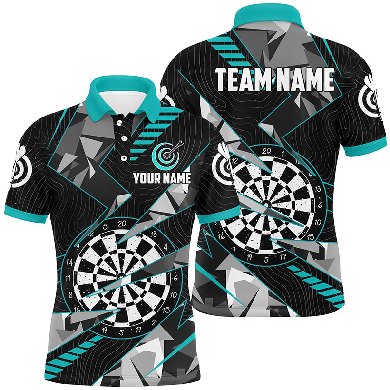 Individuelles Schwarzes Türkises Grunge Dartbrett Dart Poloshirt Für Herren, Dart Team Liga Shirt TDM1517