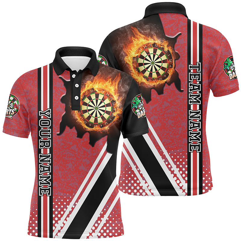 Individuelles Schwarzes Rotes Dartbrett Feuerflamme Herren Poloshirt, Dart Teamtrikot TDM1334