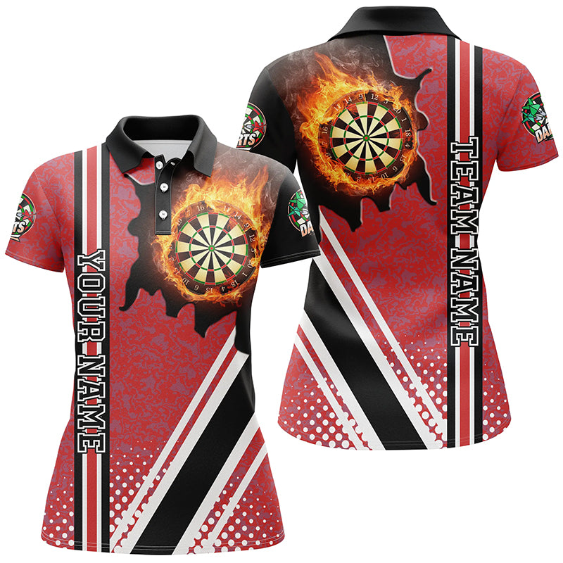 Individuelles Schwarzes Rotes Dartbrett Feuerflamme Herren Poloshirt, Dart Teamtrikot TDM1334
