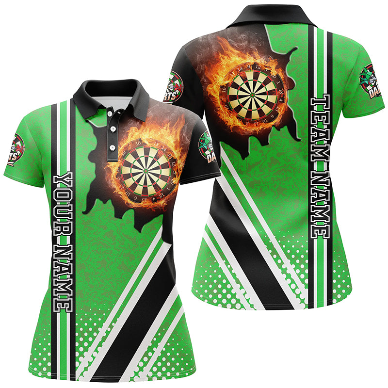 Individuelles Schwarzes Grünes Dartbrett Feuerflamme Herren Poloshirt, Dart Teamtrikot TDM1335