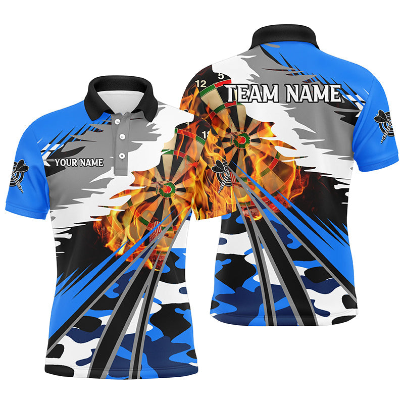Individuelles Dartboard Feuer Dart Poloshirt für Herren, Blaues Dart Trikot Kleidung Für Team TDM1194