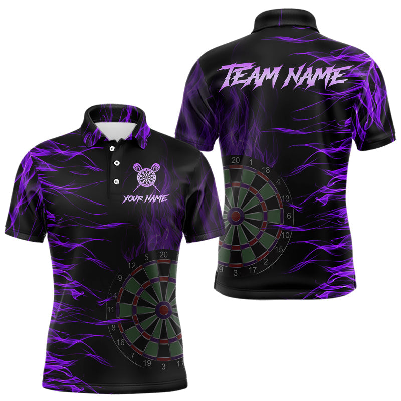 Individuelles lila flammendes 3D-Feuer-Dart-Poloshirt für Herren, Team-Darttrikot TDM3686
