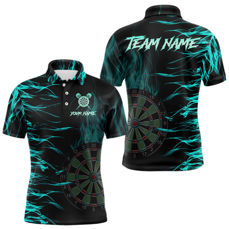 Individuelles türkisfarbenes Flammen-Dart-Poloshirt für Herren, Feuer-Dart-Teamtrikot TDM3687