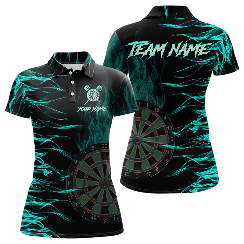 Individuelles Türkises Flammen-Dart-Poloshirt für Damen, Feuer Dart-Trikot Team-Shirt TDM3687