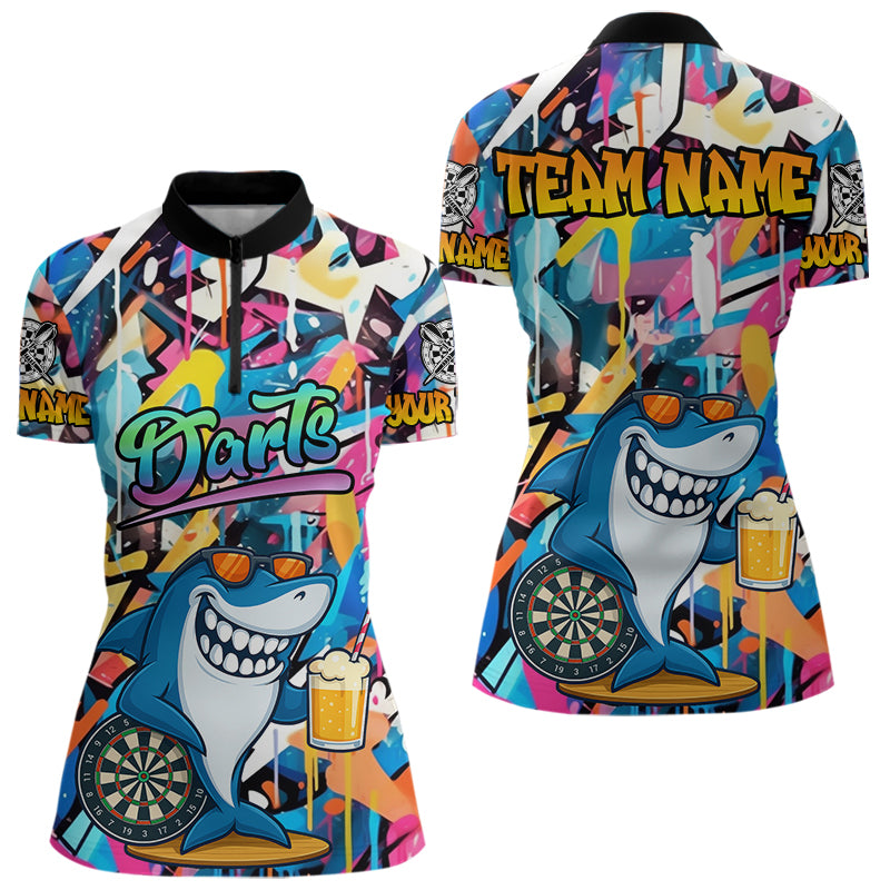 Individuelles Lustiges Hai Graffiti Dart Damen Quarter Zip Shirt – Team Dart Trikot TDM3849