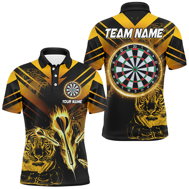 Individuelles Gelbes Pfeil-Feuer-Tiger-Dart-Poloshirt für Herren, Dart-Liga-Darttrikot TDM2687