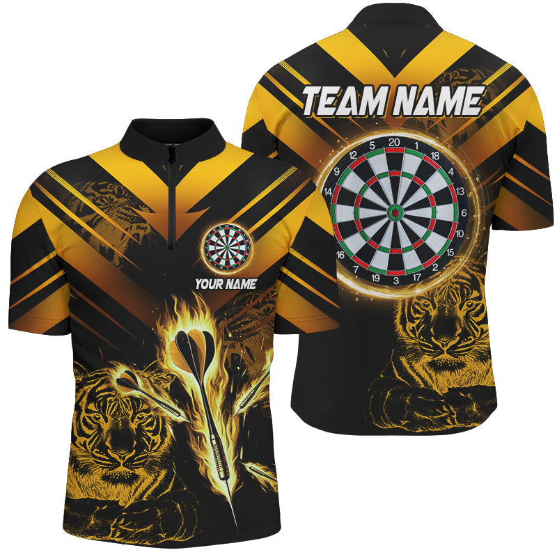 Individuelles Gelbes Pfeil Fire Tiger Dart Herren Shirt mit Viertelreißverschluss, Dart League Dart Trikot TDM2687