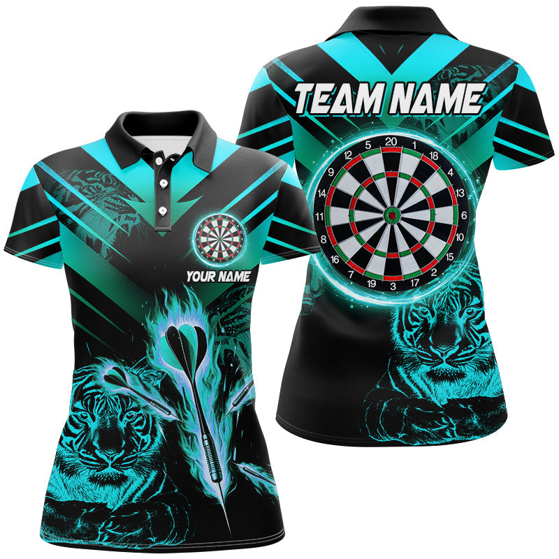 Individuelles Türkises Pfeil Feuer Tiger Dart Poloshirt für Damen, Dart Liga Team Trikot TDM2689