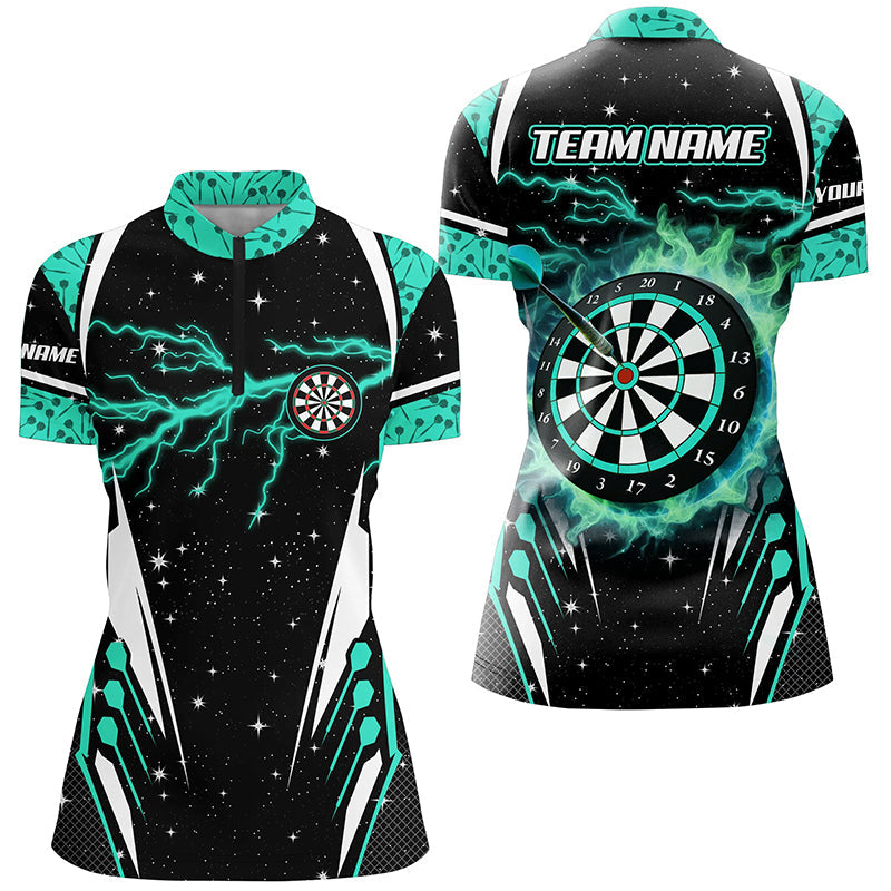 Individuelles Thunder Lightning türkises Dart Jersey Damen Quarter Zip Shirt, Dart Team Liga Trikot TDM1398