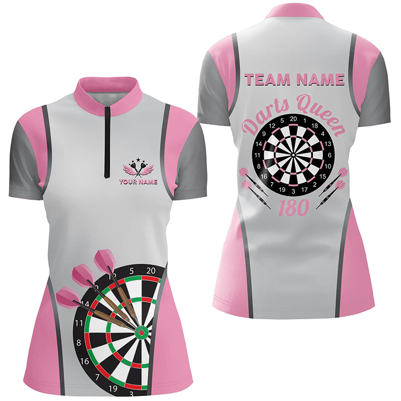 Individuelles pinkes Darts King 180 Damen Quarter Zip Shirt, beste Dart Teamtrikots TDM1402