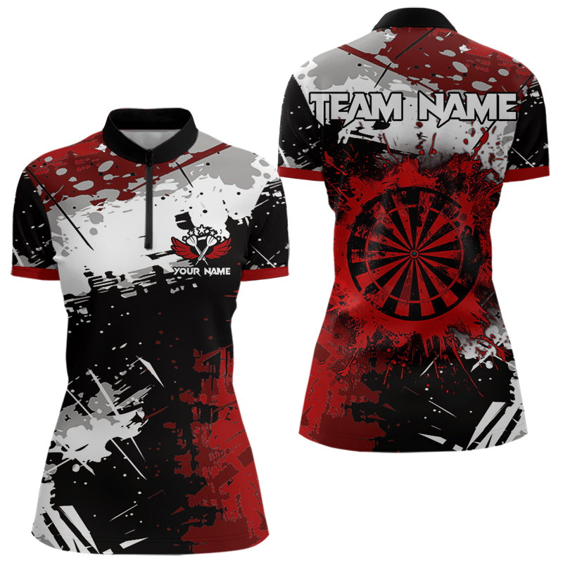 Individuelles Rotes Grunge Farbspritzer Dart Damen Quarter Zip Shirt – Team Dart Trikots TDM3858