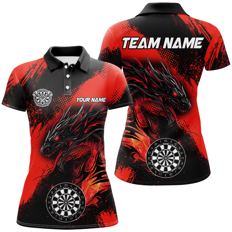 Individuelles Rotes Grunge Drachen Dart Poloshirt für Damen, Dart Trikot Team Uniform TDM2692