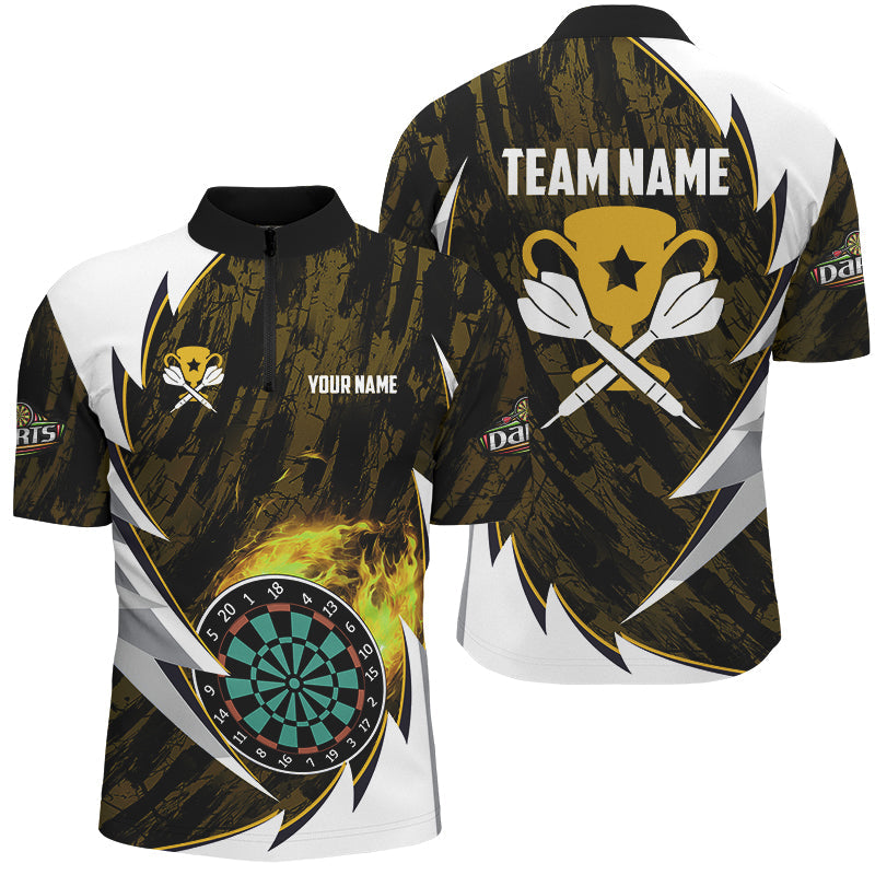 Individuelles Fire Darts Herren Shirt mit Viertelreißverschluss, Darts Turnier Gelbes Dart Trikot TDM2693