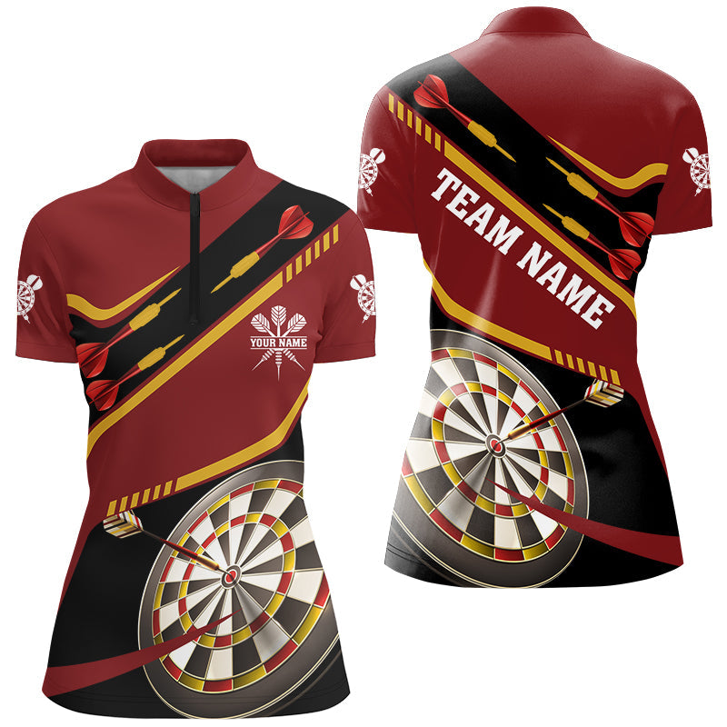 Individuelles Rotes Dart-Turnier Dart Damen Quarter Zip Shirts, Dart Team Dartboard Trikot TDM2950