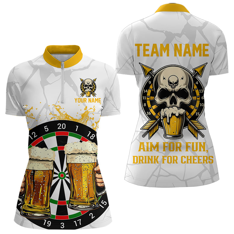 Lustiges Darts und Bier Zielen zum Spaß Trinken zum Jubeln Individuelles Damen Quarter Zip Shirt, Dart Trikot TDM3398