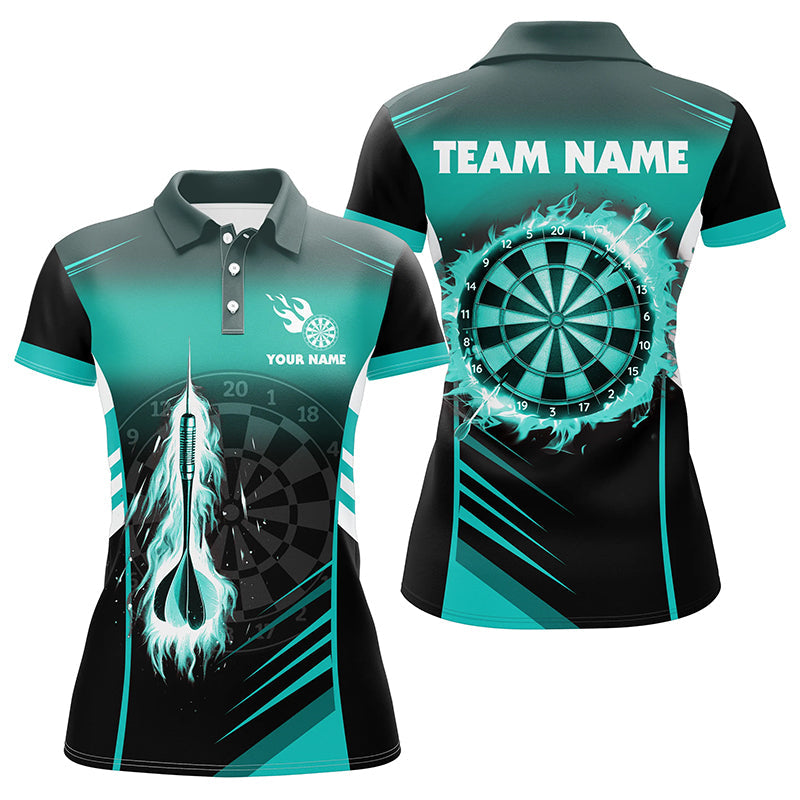 Individuelles Dart Feuer Pfeil Türkis Herren Dart Poloshirt, Flammen Dart Shirt Darttrikot TDM1407