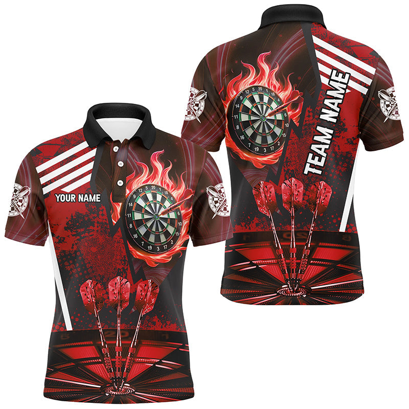 Individuelles Rotes Dartbrett-Feuerflammen-Zieltreff-Dart-Poloshirt für Herren, Team-Uniform TDM2701