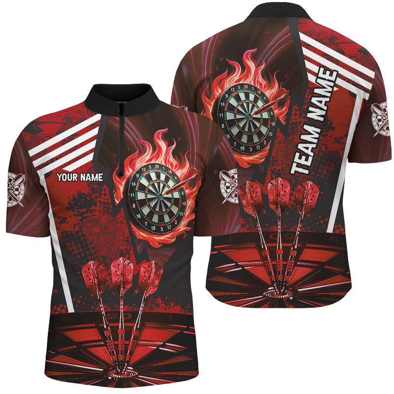 Individuelles Rotes Dartboard Fire Flame Ziel Dart Herren Shirt mit Viertelreißverschluss, Team Uniform TDM2701