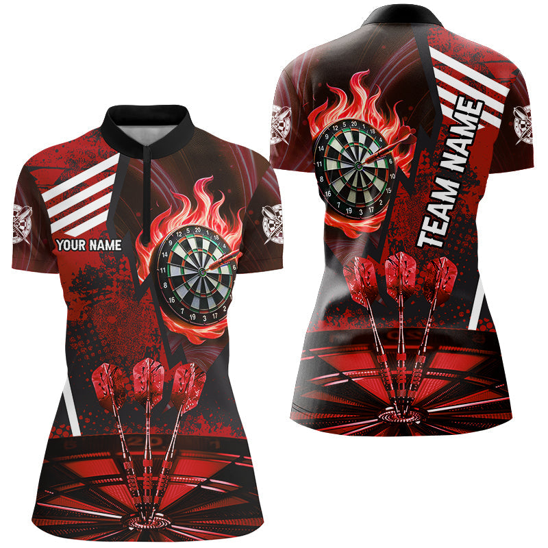 Individuelles Rotes Dartboard Feuer Flamme Ziel Dart Damen Quarter Zip Shirt, Team Uniform TDM2701