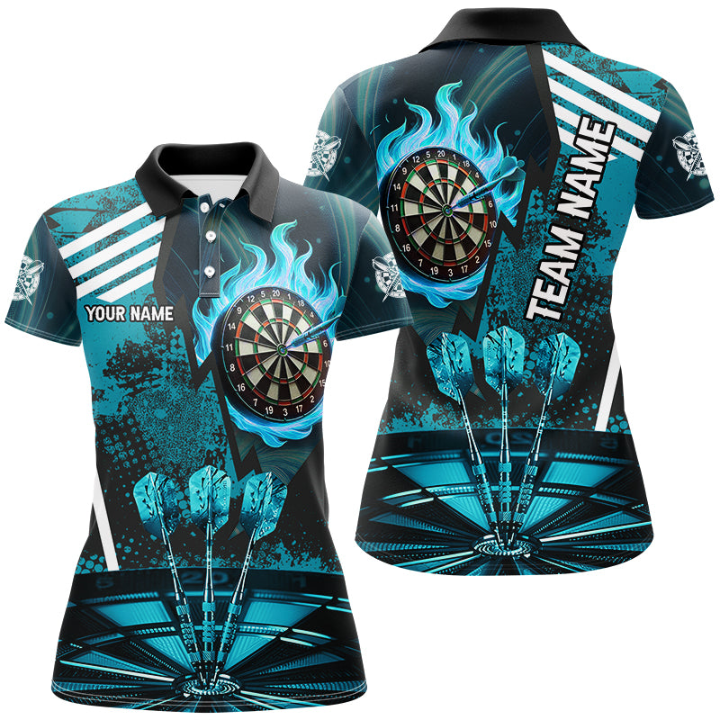 Individuelles Türkises Dartboard Feuerflamme Ziel Dart Poloshirt für Damen, Team Uniform TDM2702
