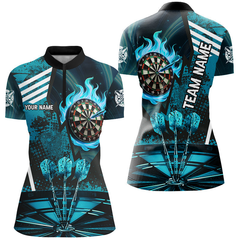Individuelles Türkises Dartboard Feuer Flamme Ziel Dart Damen Quarter Zip Shirt, Team Uniform TDM2702