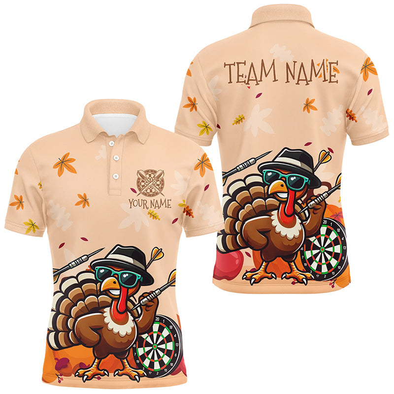Individuelles Orange Lustiger Truthahn-Herbst-Dart-Poloshirt für Herren, Thanksgiving-Dart-Geschenk TDM2704