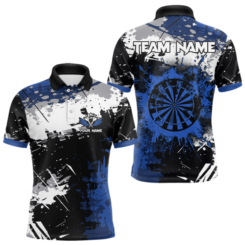 Individuelles Grunge-blaues Farbspritzer-Dart-Poloshirt für Herren, Dart-Teamtrikot TDM3538