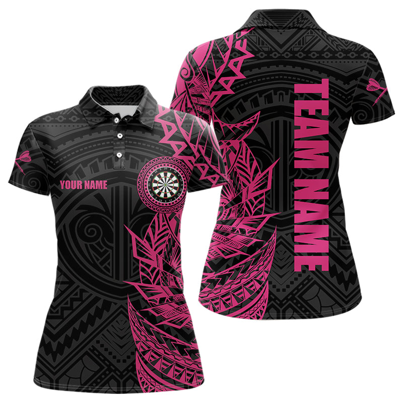 Individuelle Pink-Schwarz Tribal Dart-Poloshirts für Damen, Dart-Trikots TDM3700