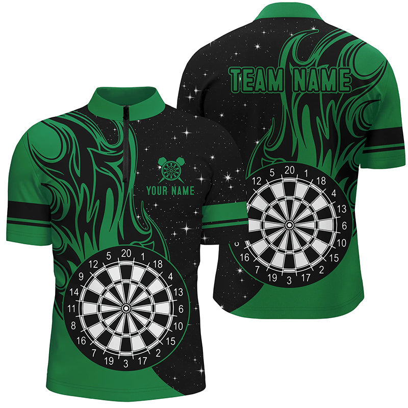Grünes Dart Feuer Herren Shirt mit Viertelreißverschluss, Dart Trikot Team Uniform TDM1417