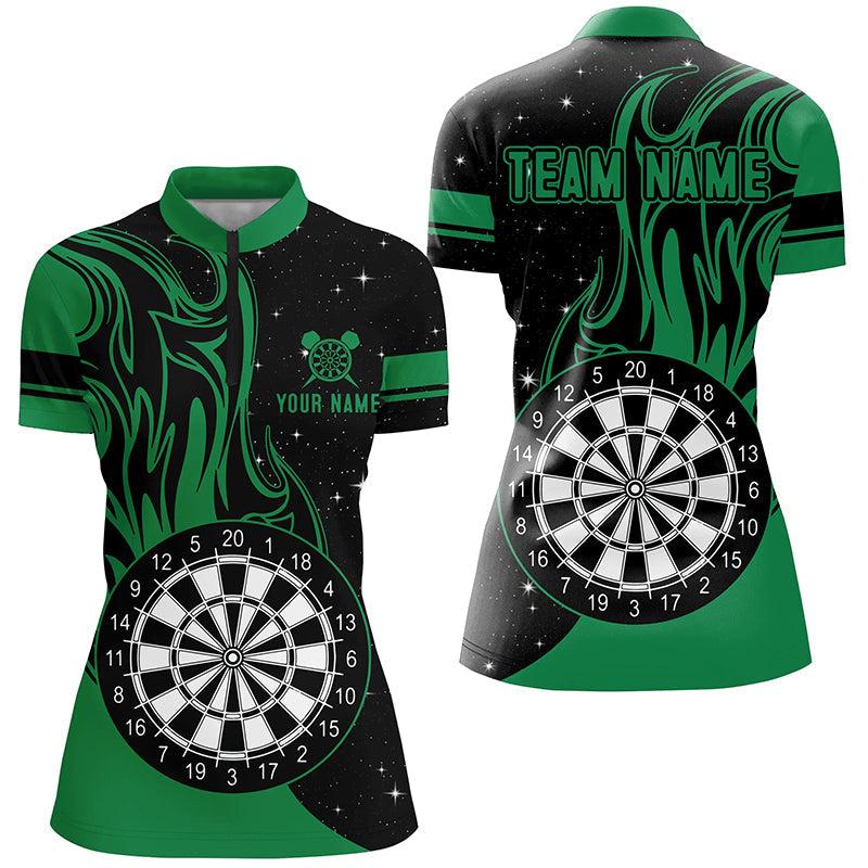 Individuelles grünes Dart Fire Quarter Zip Shirt für Damen, Dart Team Uniform TDM1417
