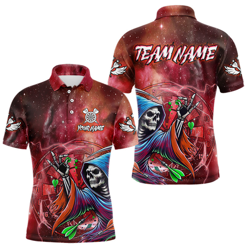 Individuelles Rotes Galaxy Todesskelett Dart Poloshirt für Herren – Lustige Dart Trikots TDM3880