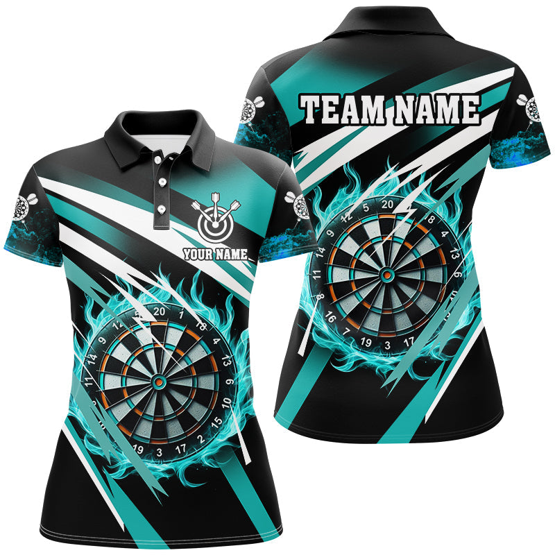 Individuelles Türkises Dartboard Feuer Dart Poloshirt für Damen, Dart Trikot Uniform TDM2956