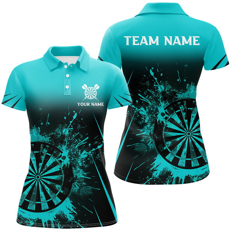 Individuelles Türkises Grunge Dart Poloshirt für Damen, Retro Dart Trikot Team Board Uniform TDM2960
