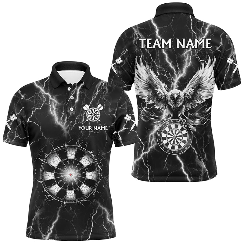 Individuelles schwarz-weißes Thunder-Lightning-Dart-Poloshirt für Herren, Adler-Team-Darttrikot TDM2962
