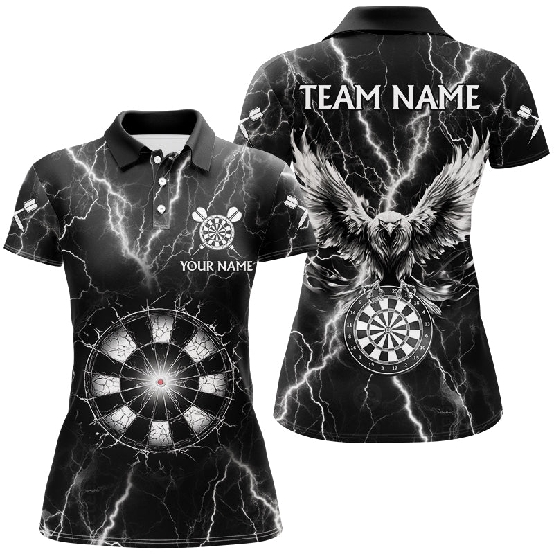 Individuelles Schwarzes und Weißes Thunder Lightning Dart Poloshirt für Damen, Adler Team Dart Trikot TDM2962
