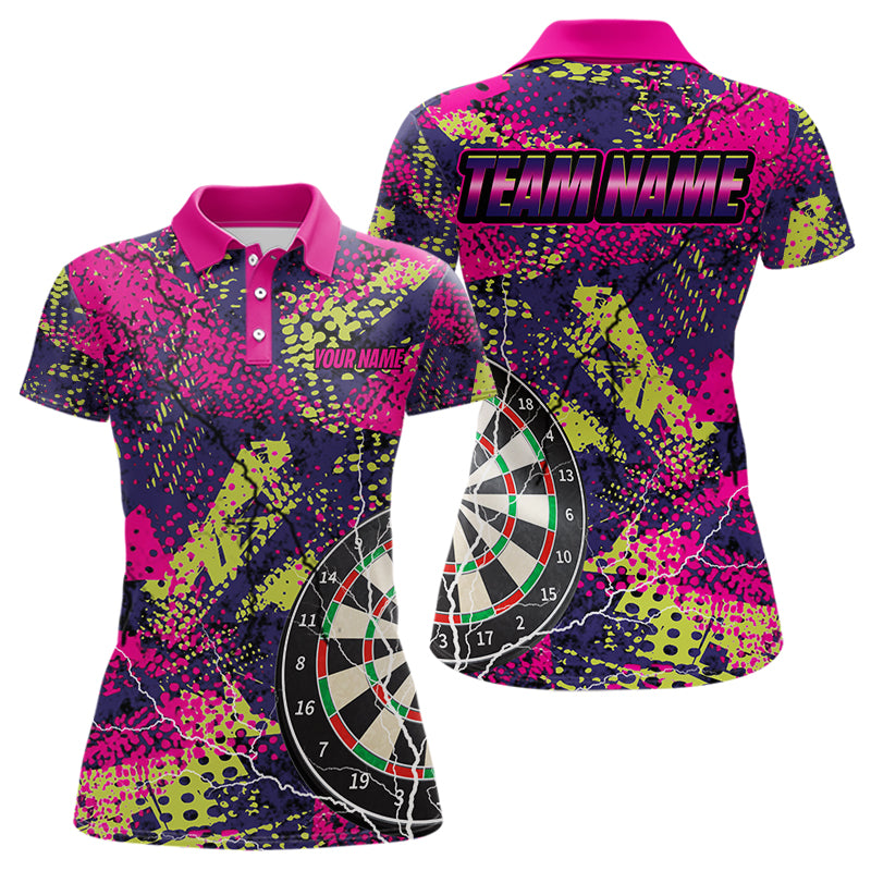 Grunge Bunt Blitz Darts-Poloshirt für Damen, Lustiges Dart-Trikot-Outfit TDM3543