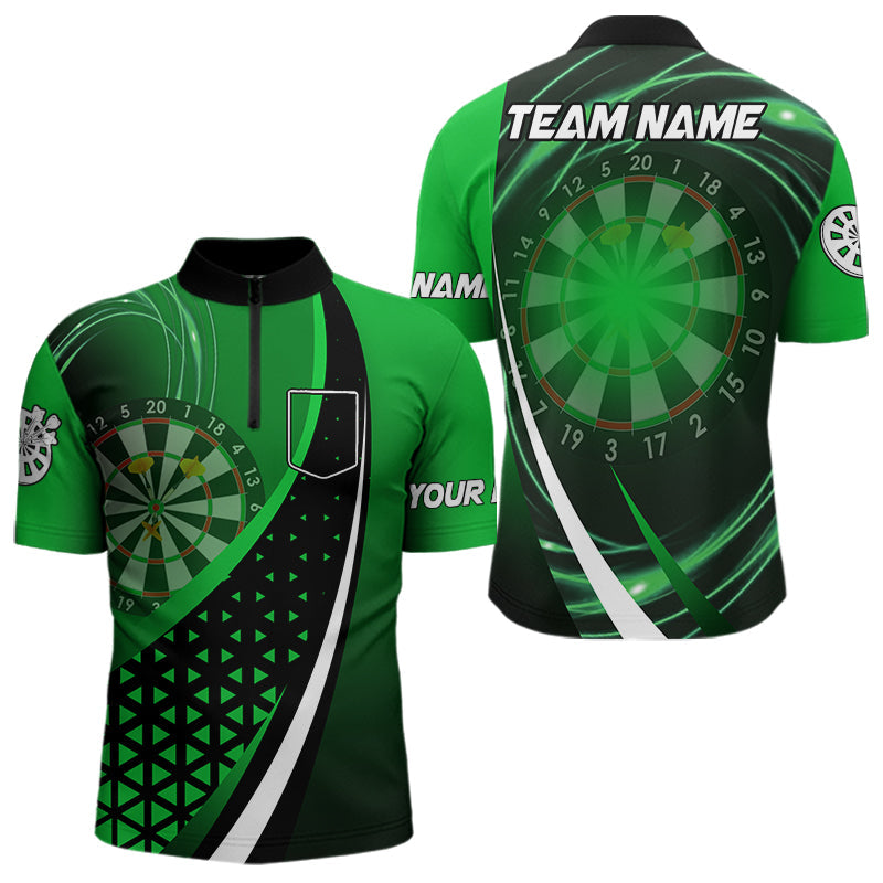 Schwarz Grün Lichter Dart Polo, 1/4 Reißverschluss Maßgeschneidertes Dartshirt Für Herren Darttrikot TDM3546