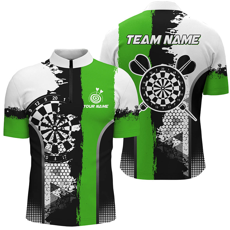 Individuelles Schwarz-Grünes Grunge Stil Herren Shirt mit Viertelreißverschluss, Dart Team Trikot TDM1217