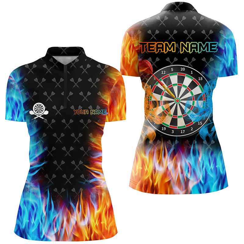Individuelles Dartboard Feuer und Wasser Damen Quarter Zip Shirt, Dart Trikot TDM1218