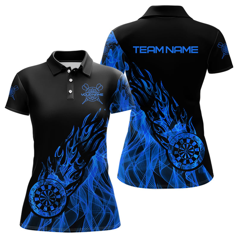 Individuelle Schwarz und Blaue Flamme Dartbrett Dart-Poloshirts für Damen, Dart-Trikots TDM3706