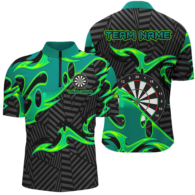 Schwarz-Türkises Dart Herren Shirt mit Viertelreißverschluss, Dart Team Trikot TDM1428