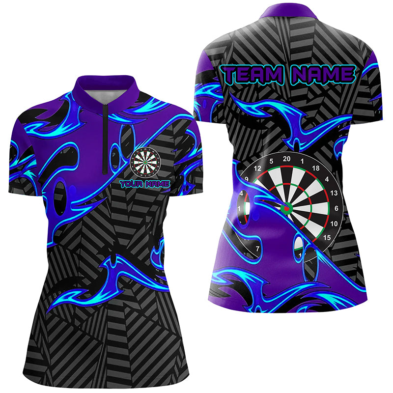 Personalisierte Schwarz-Lila Darts Polo & Zip-Shirts – Damen Team Darttrikots nach Wunsch TDM1429